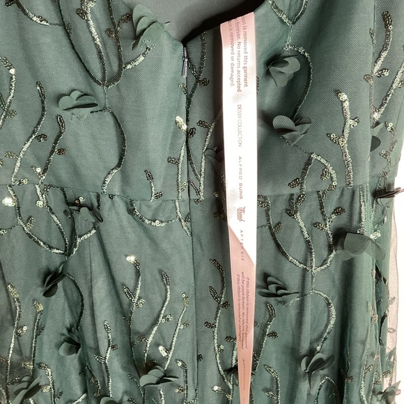 Dessy Collection Off-Shoulder A-Line 3D Floral Embroidered Evergreen Maxi Dress - Picture 7 of 11